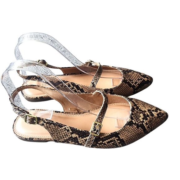NEW Slingback Mary Jane Flats Brown Snake Women's 9 - Picture 3 of 15
